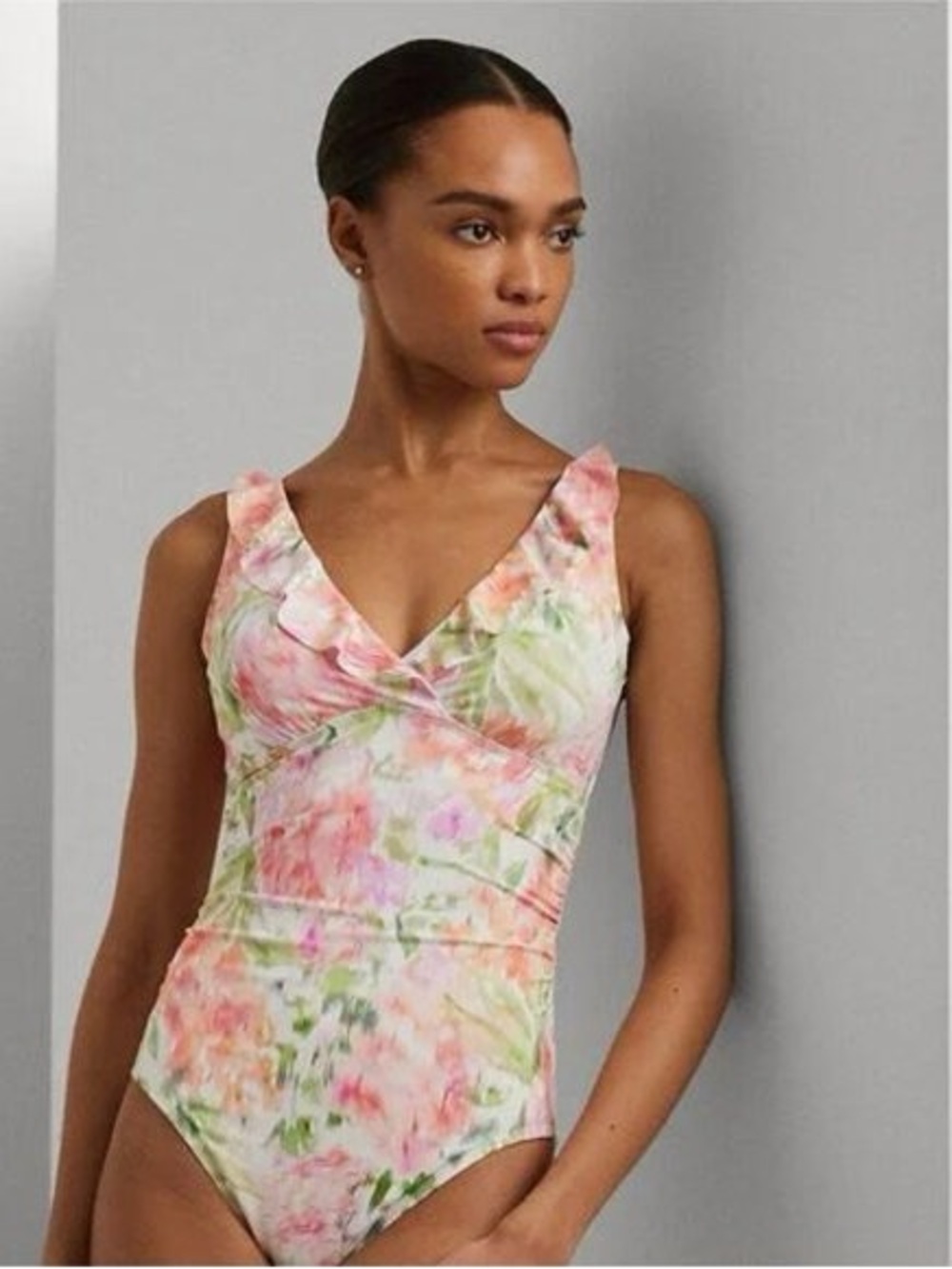 Lauren Ralph Lauren Floral Underwire Ruffle One-Piece Swimsuit Tummy Control - Picture 4 of 8